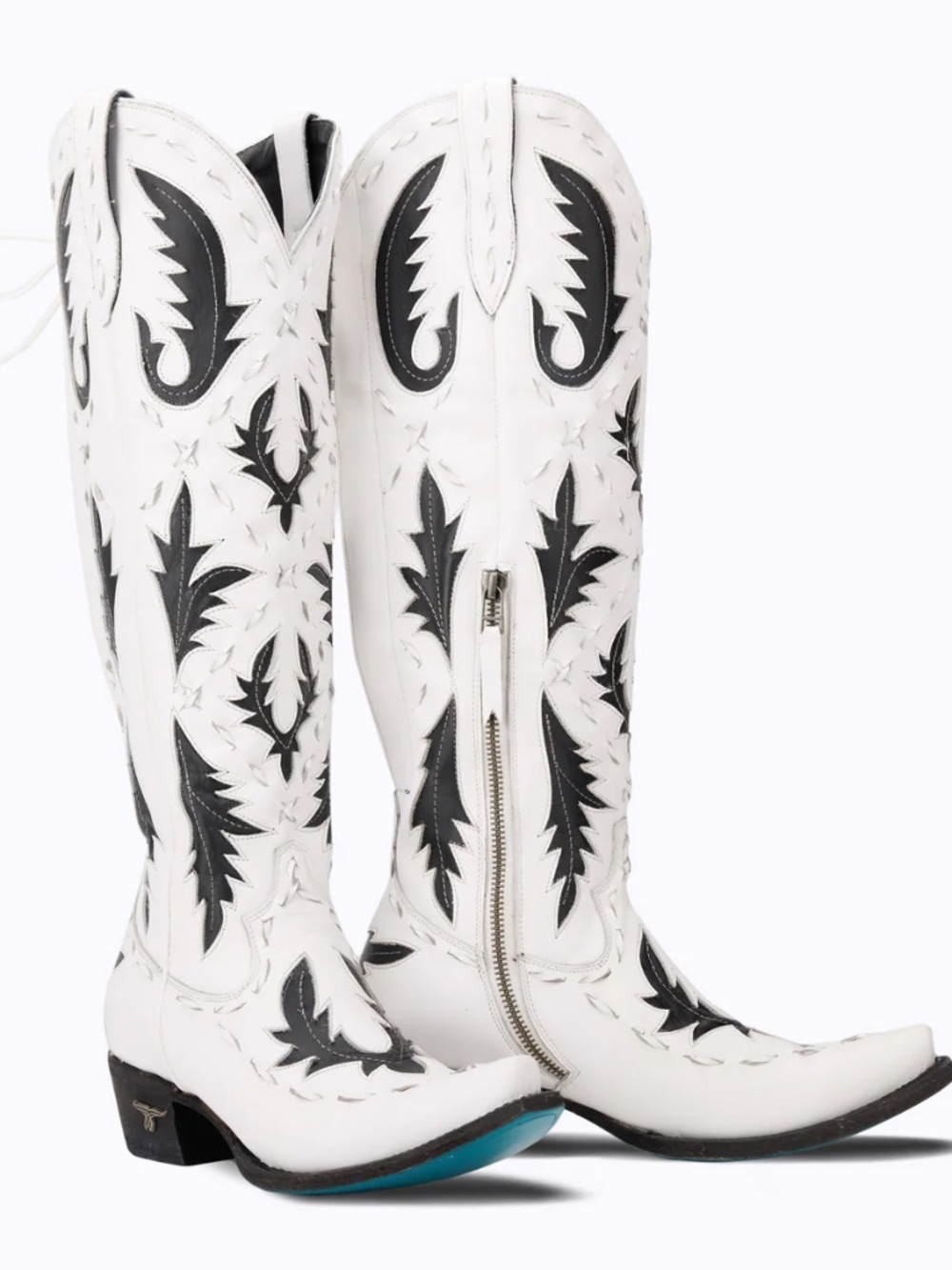 Lane Reverie Newsprint Knee High Tall Snip Toe Black & White Cowboy Boots